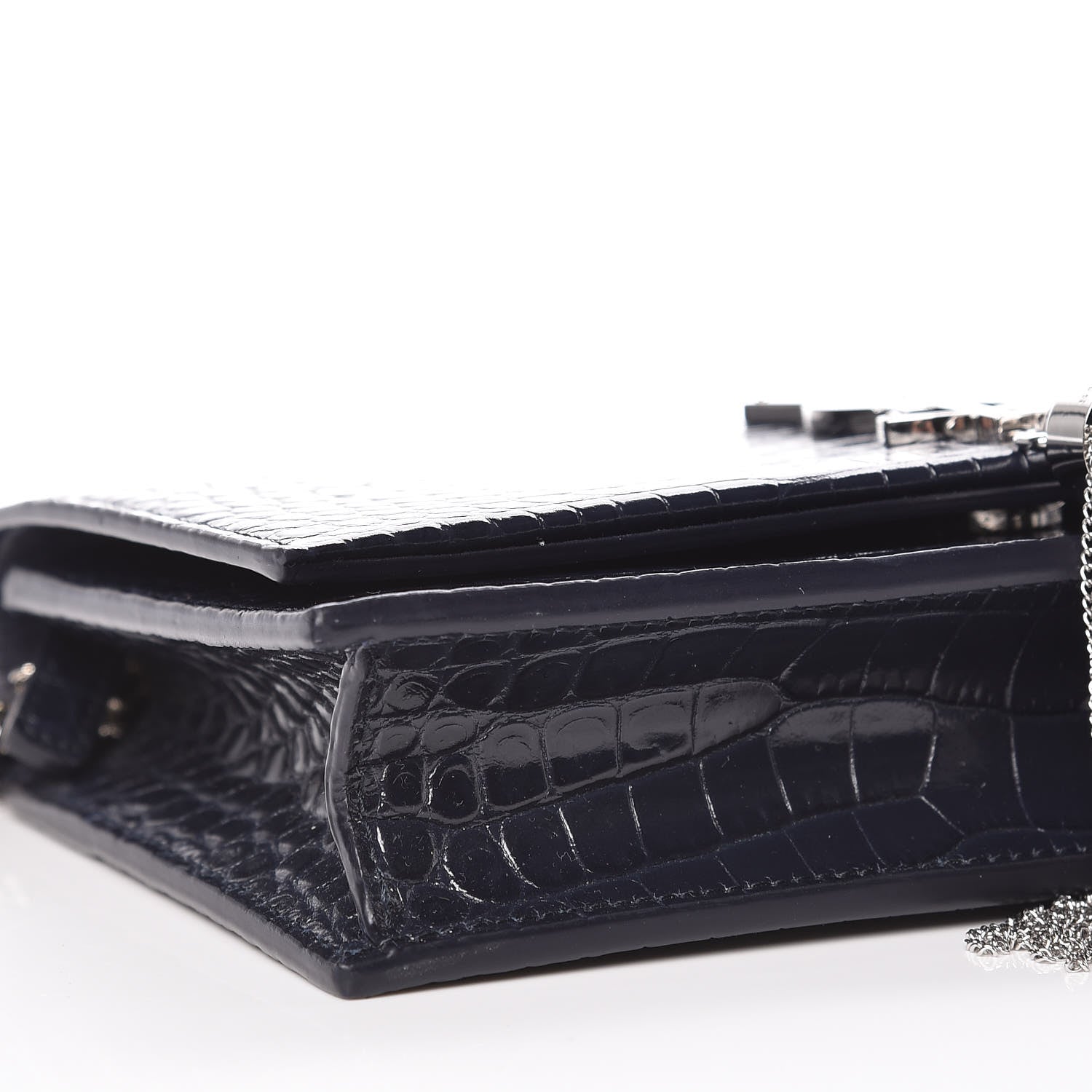 Saint Laurent Calfskin Crocodile Embossed Kate Monogram Tassel Chain Wallet Deep Marine 8 of 9