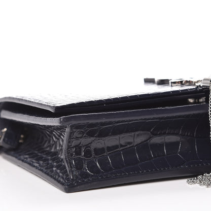 Saint Laurent Calfskin Crocodile Embossed Kate Monogram Tassel Chain Wallet Deep Marine 8 of 9