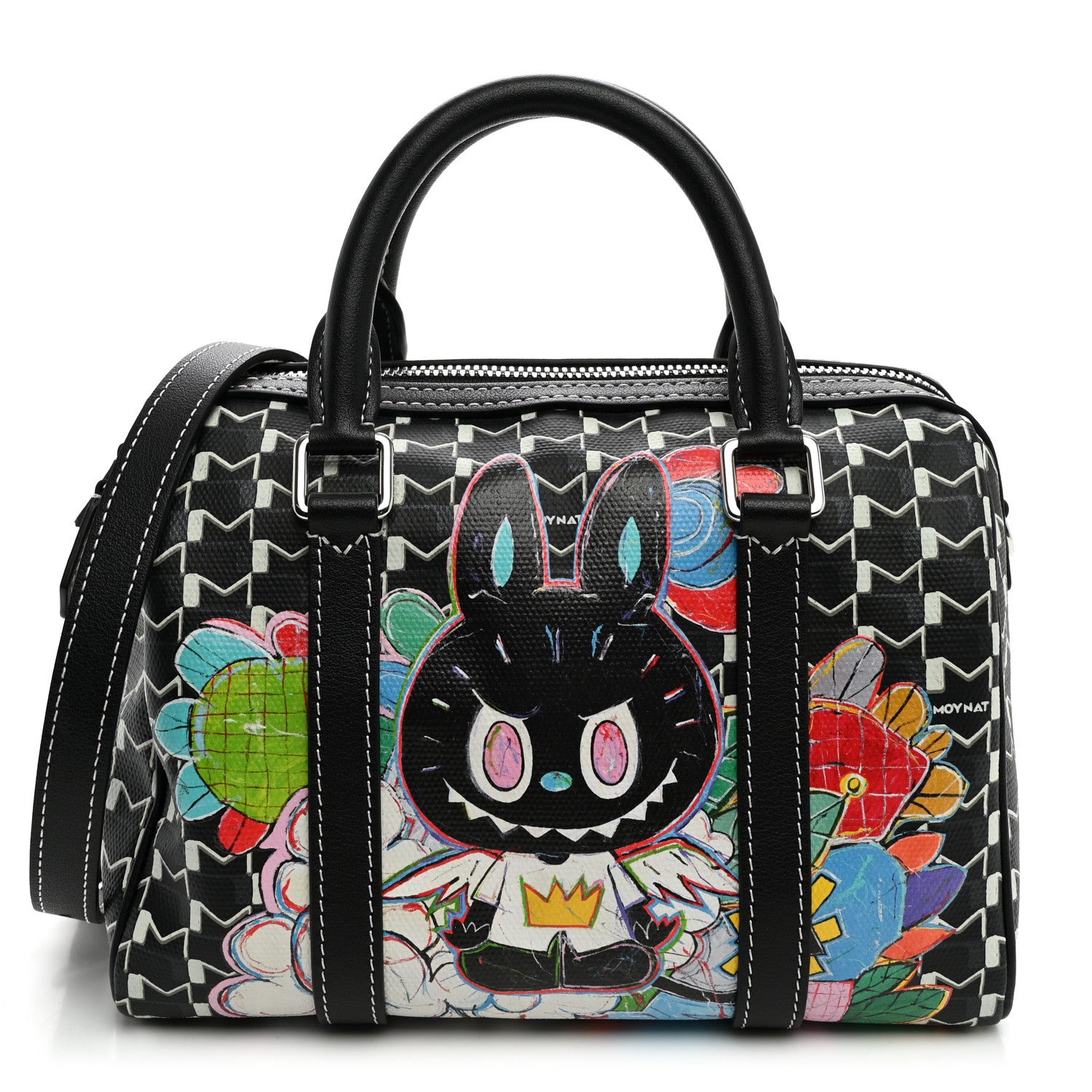 Moynat X KASING LUNG Calfskin Canvas M Labubu Boston Bag Black Multicolor 1 of 11