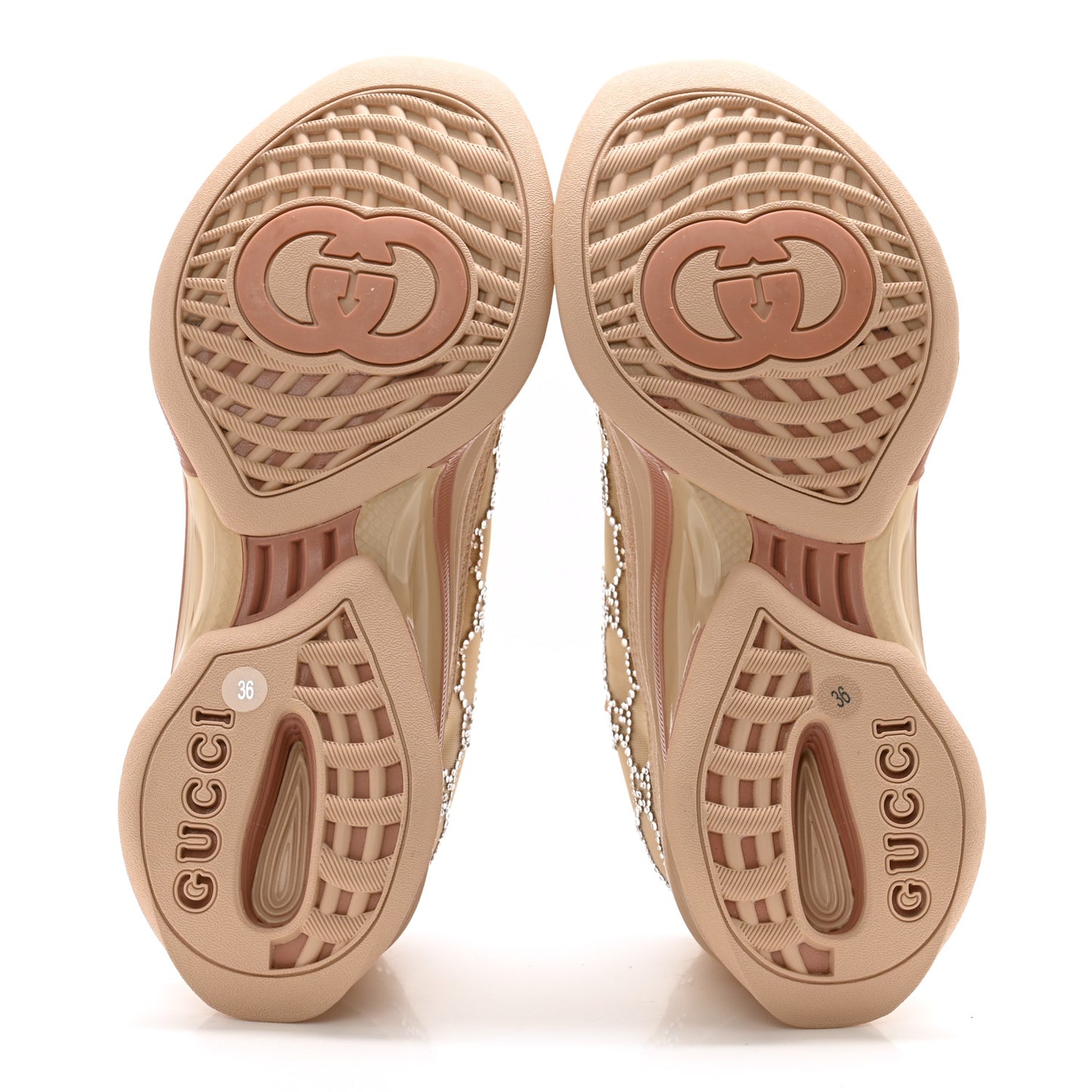 Tela Retino Mesh Crystal Suede GG Monogram Womens Gucci Run Sneakers 36 Light Powder Skin Rose Silver