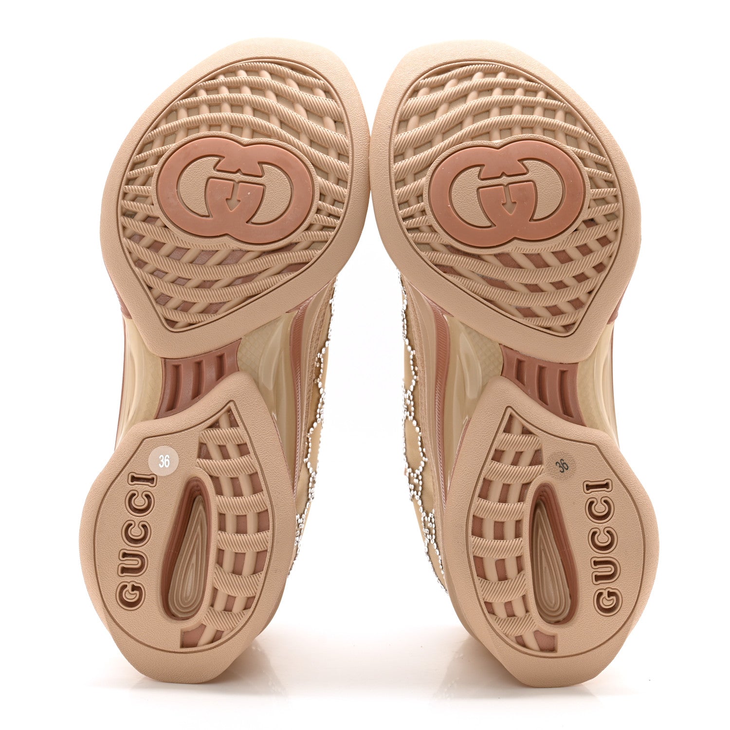 Gucci Tela Retino Mesh Crystal Suede GG Monogram Womens Gucci Run Sneakers 36 Light Powder Skin Rose Silver 5 of 11