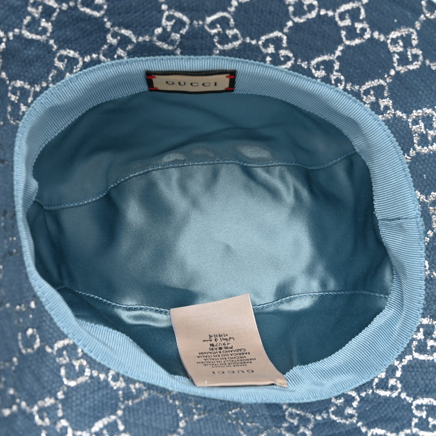 Gucci Canvas Lame GG Monogram Bucket Hat XS Light Blue Silver 6 of 7