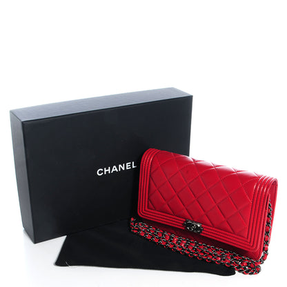 Chanel Lambskin Quilted Boy Wallet On Chain WOC Red 5 of 8