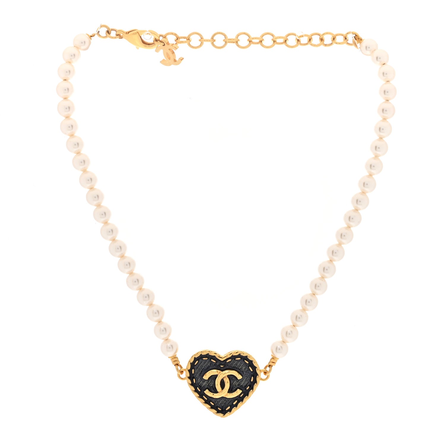 Chanel Metal Denim CC Heart Choker Gold Blue Pearly White 3 of 5