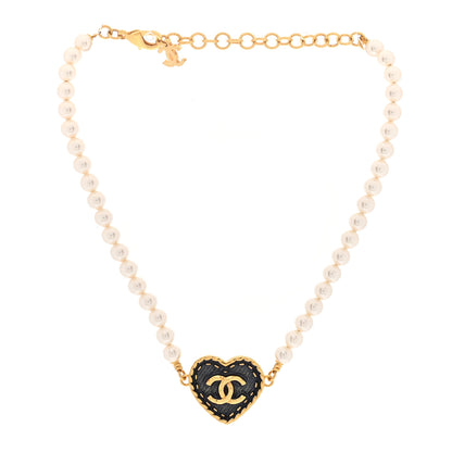 Chanel Metal Denim CC Heart Choker Gold Blue Pearly White 3 of 5