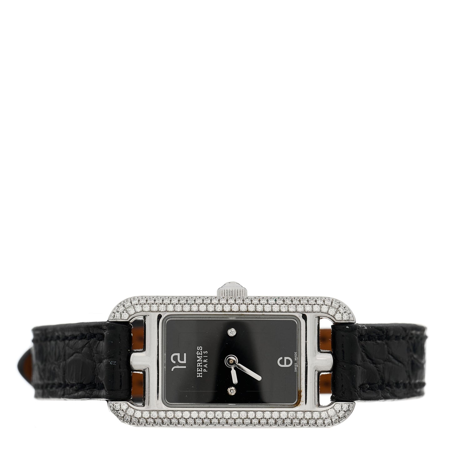 Stainless Steel Alligator Diamond 17mm Nantucket Serti Joaillier Quartz Watch Noir