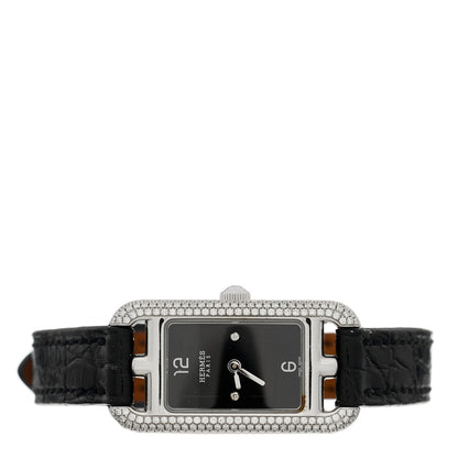 Hermes Stainless Steel Alligator Diamond 17mm Nantucket Serti Joaillier Quartz Watch Noir 3 of 5