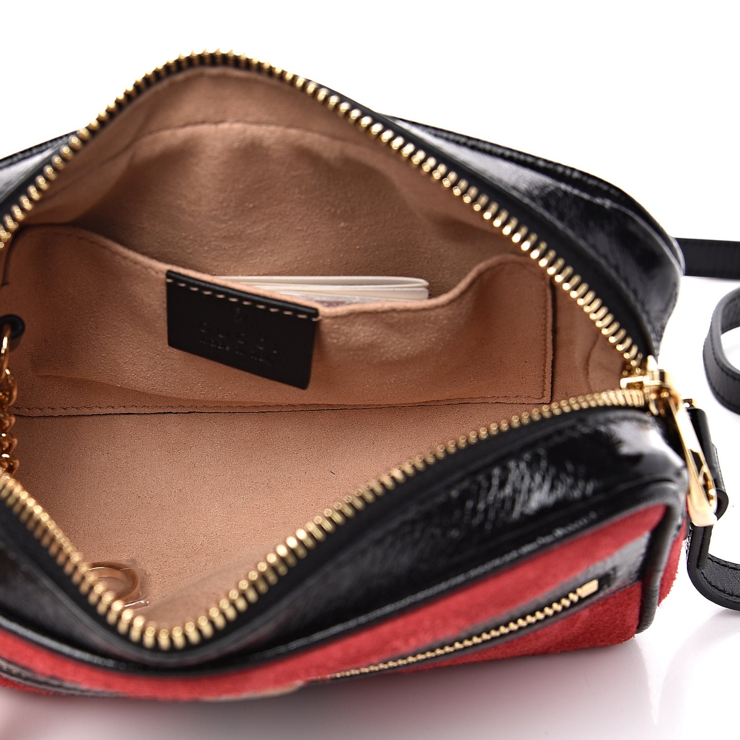 Suede Patent Web Mini Ophidia Shoulder Bag Red