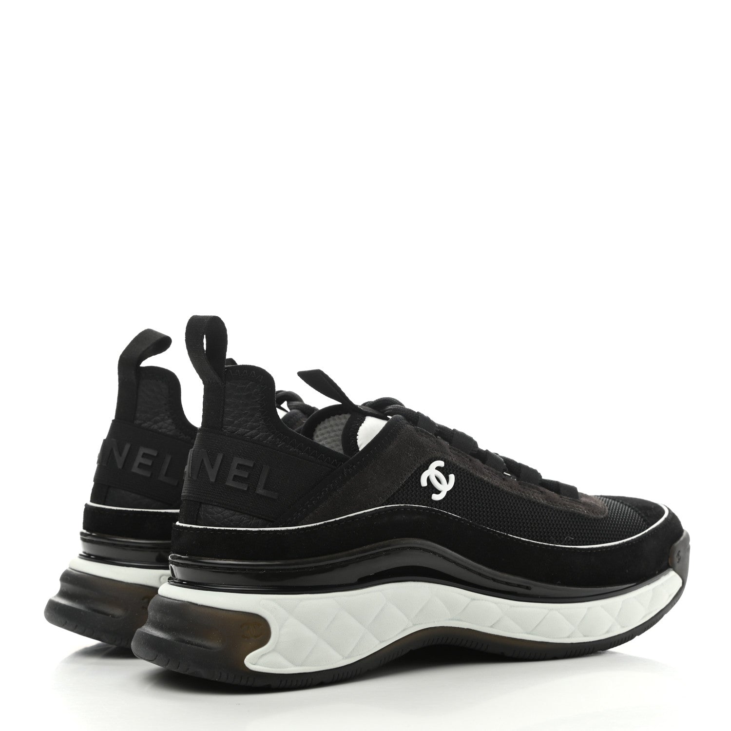 Chanel Fabric Suede CC Sneakers 38.5 Black Dark Grey 4 of 9