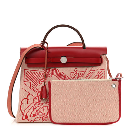 Hermes Vache Hunter Toile Pegase Pop Herbag Zip Retourne 31 PM Rouge Piment 1 of 9