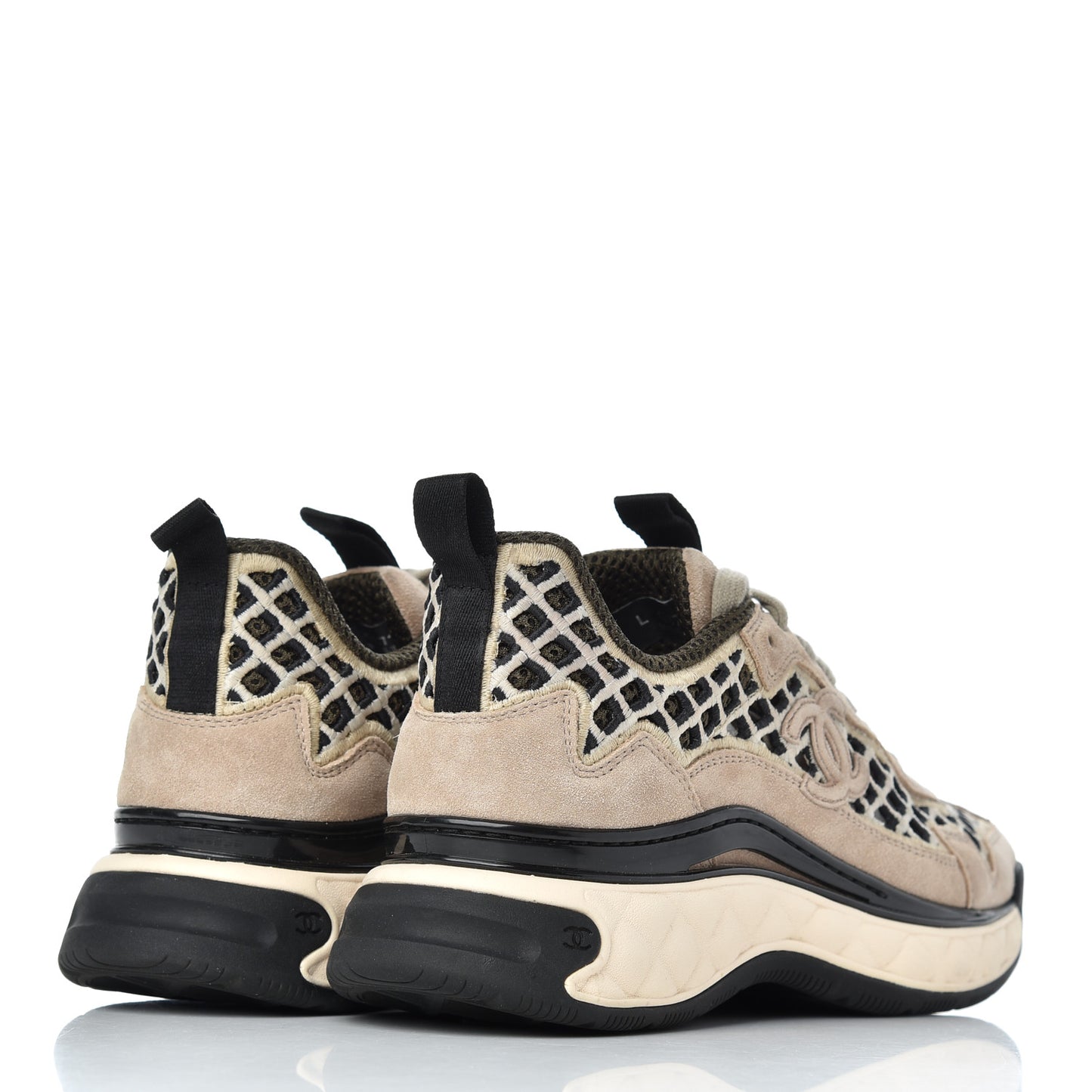 Suede Calfskin Embroidered CC Sneakers 36 Beige Black