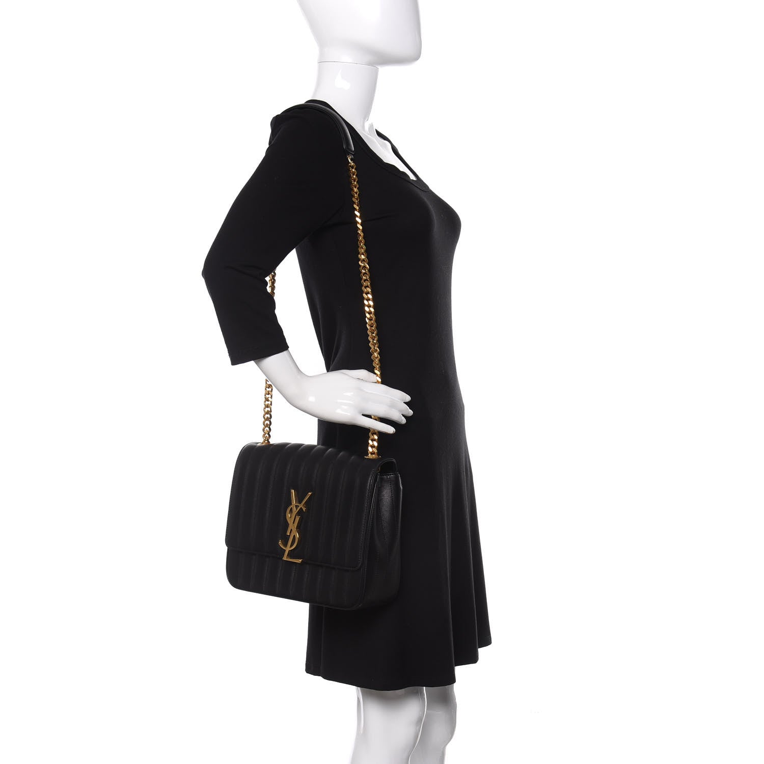 Saint Laurent Lambskin Matelasse Monogram Large Vicky Chain Bag Black 2 of 12