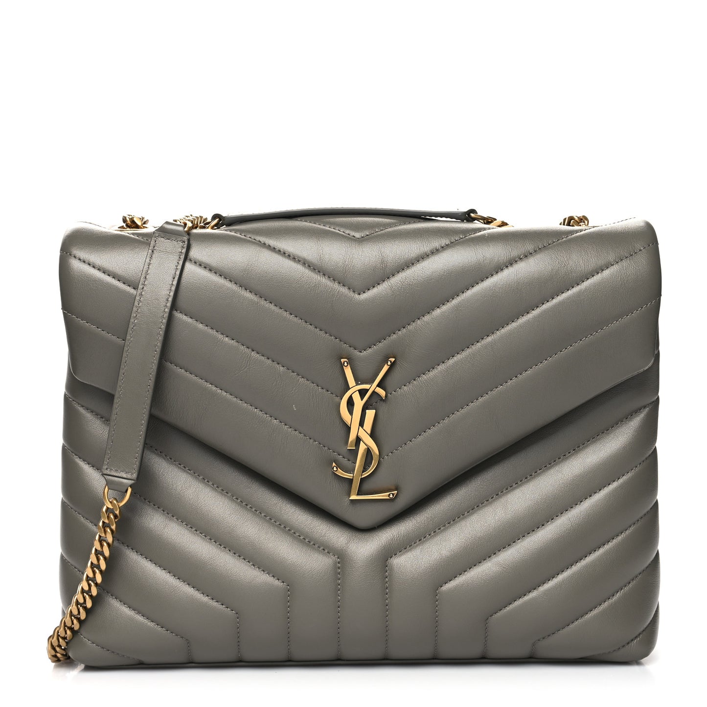 Calfskin Y Quilted Monogram Medium Loulou Chain Satchel Asphalt