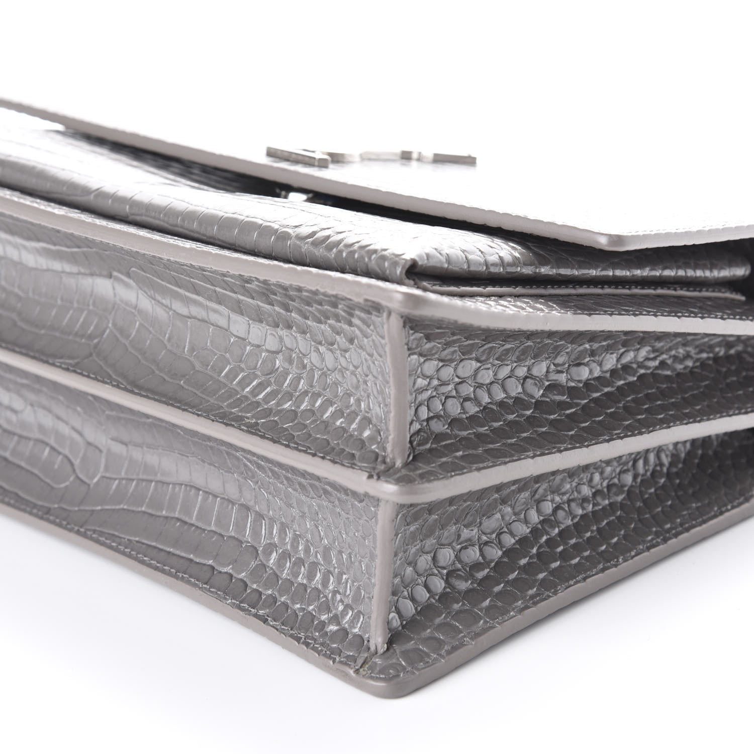 Saint Laurent Calfskin Crocodile Embossed Large Monogram Sunset Fog 8 of 11