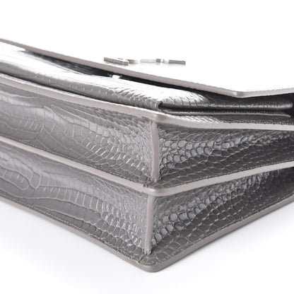 Saint Laurent Calfskin Crocodile Embossed Large Monogram Sunset Fog 8 of 11