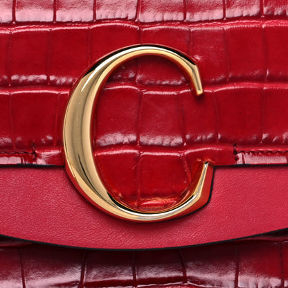 Chloe Calfskin Crocodile Embossed C Clutch With Chain Red 9 of 12