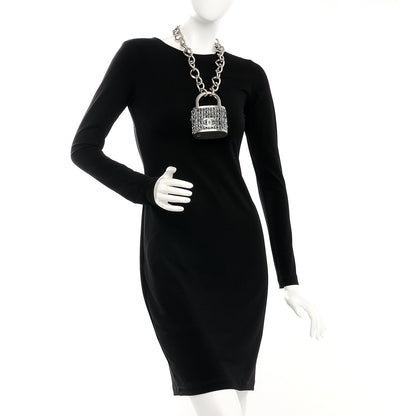 Chanel Tweed CC Oversized Padlock Chain Necklace Black Silver 2 of 5