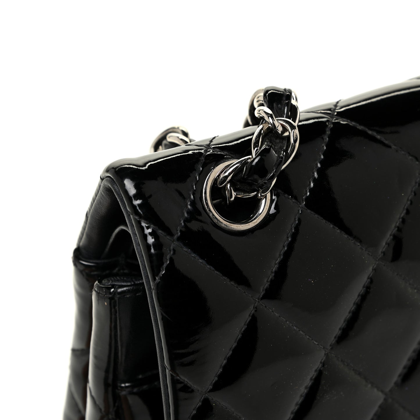 Patent Quilted Jumbo Double Flap Black