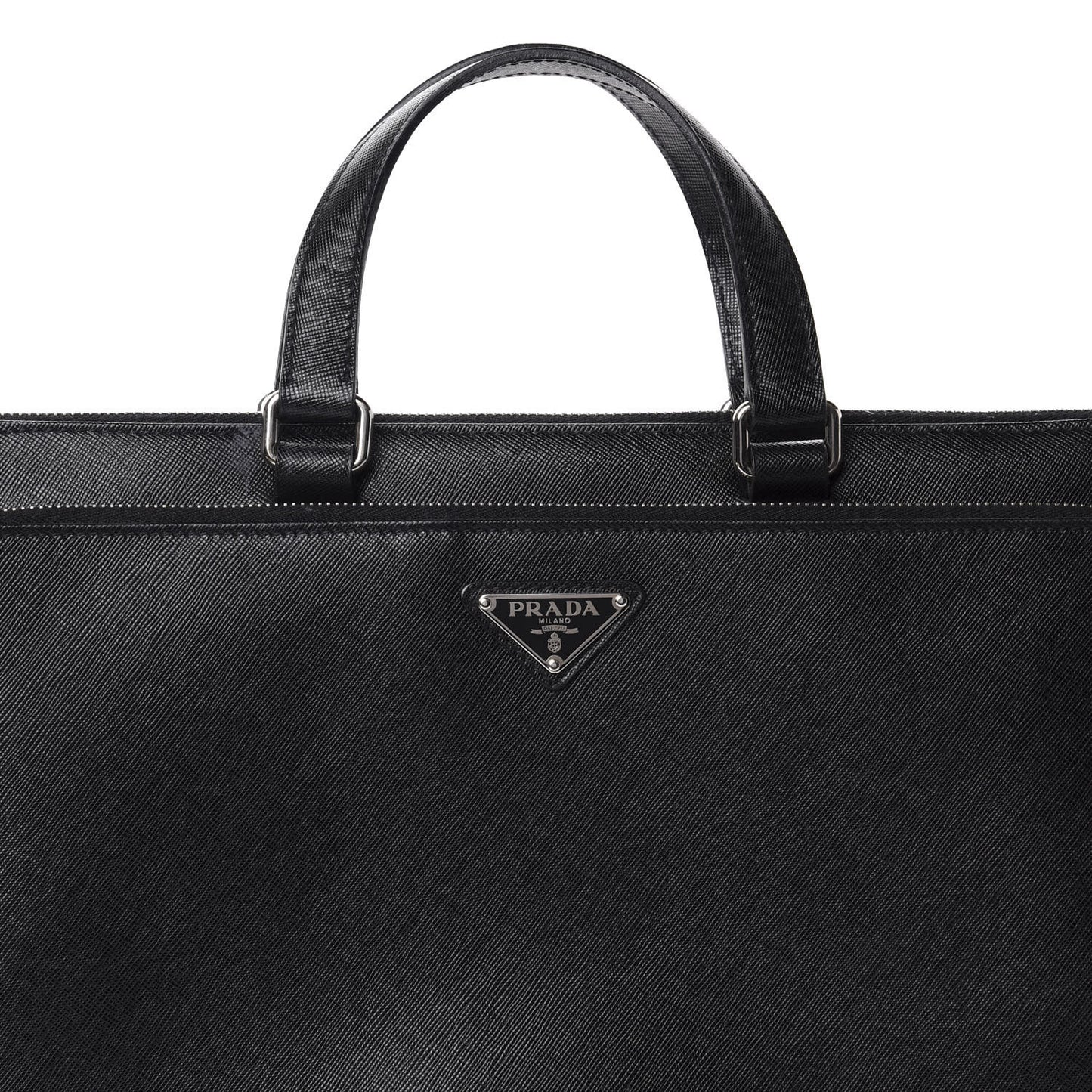 Saffiano Cuir Front Zip Pocket Briefcase Black