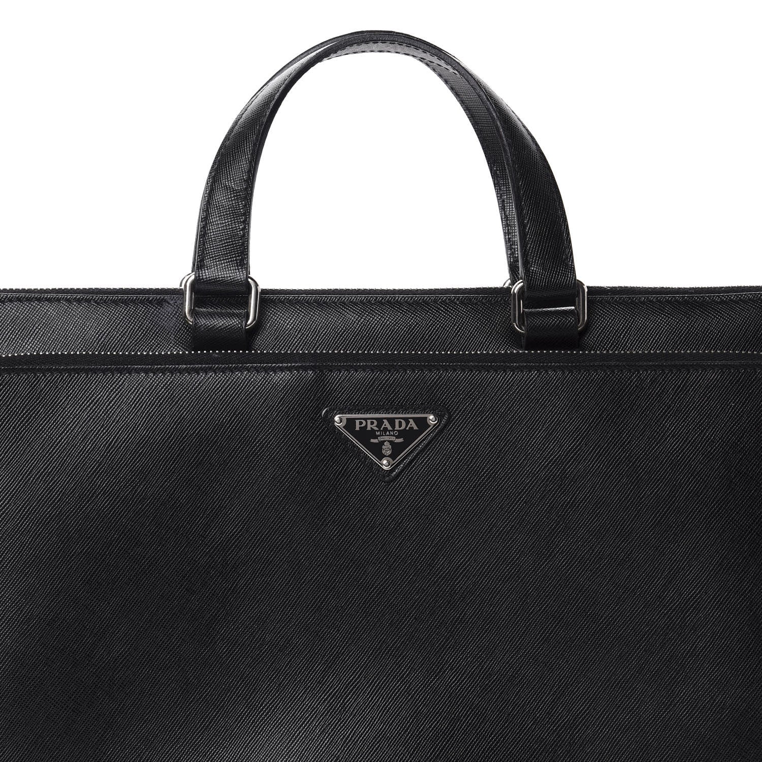Prada Saffiano Cuir Front Zip Pocket Briefcase Black 9 of 9