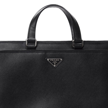 Prada Saffiano Cuir Front Zip Pocket Briefcase Black 9 of 9