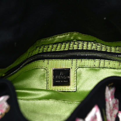 Fendi Canvas Lizard Embroidered Flower Baguette Black Multicolor 6 of 13