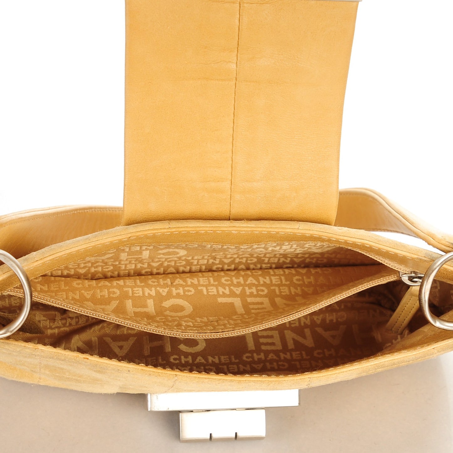 Suede Quilted Small Mademoiselle Shoulder Bag Beige