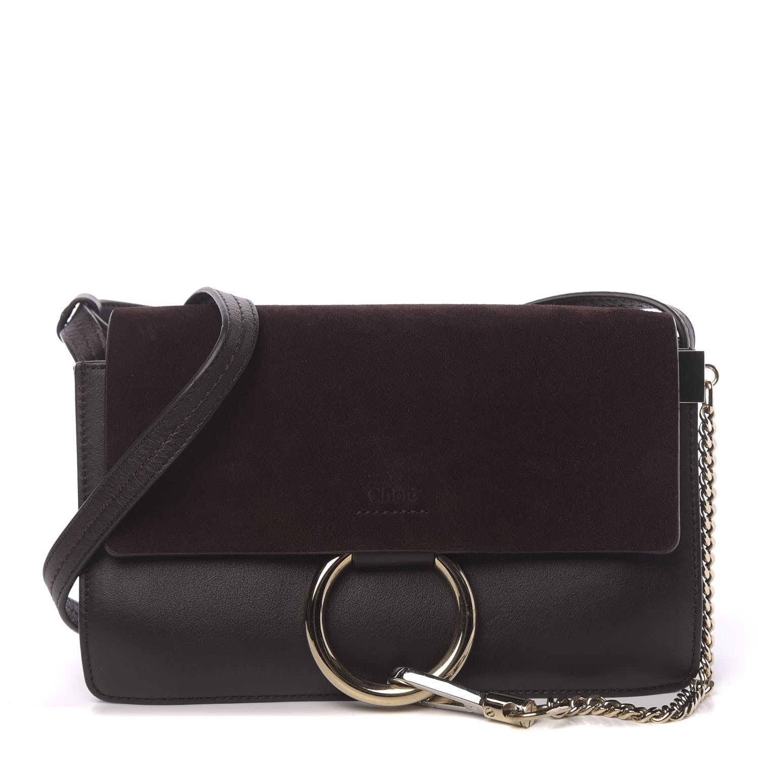 Chloe Suede Calfskin Small Faye Shoulder Bag Carbon Brown 1 of 9
