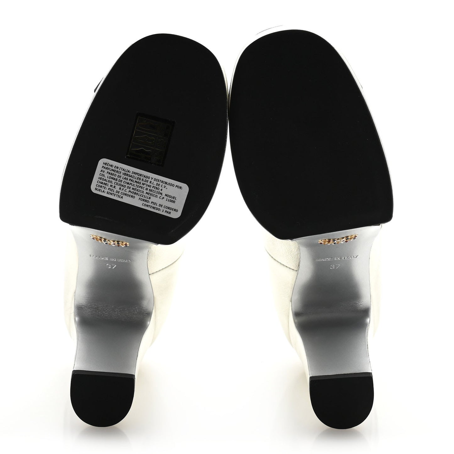 Laminated Lambskin Grosgrain Cap Toe CC Mary Jane Pumps 37 Silver Black