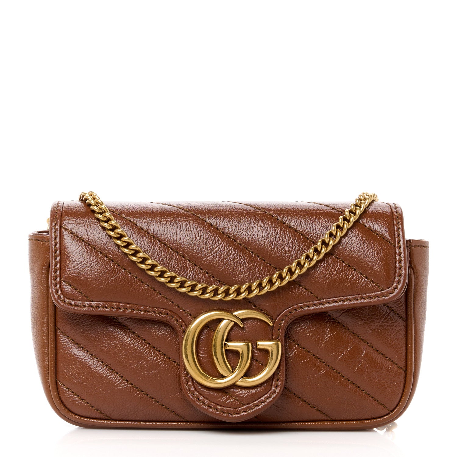 Gucci Calfskin Matelasse Diagonal Super Mini GG Marmont Shoulder Bag Cuir 1 of 11