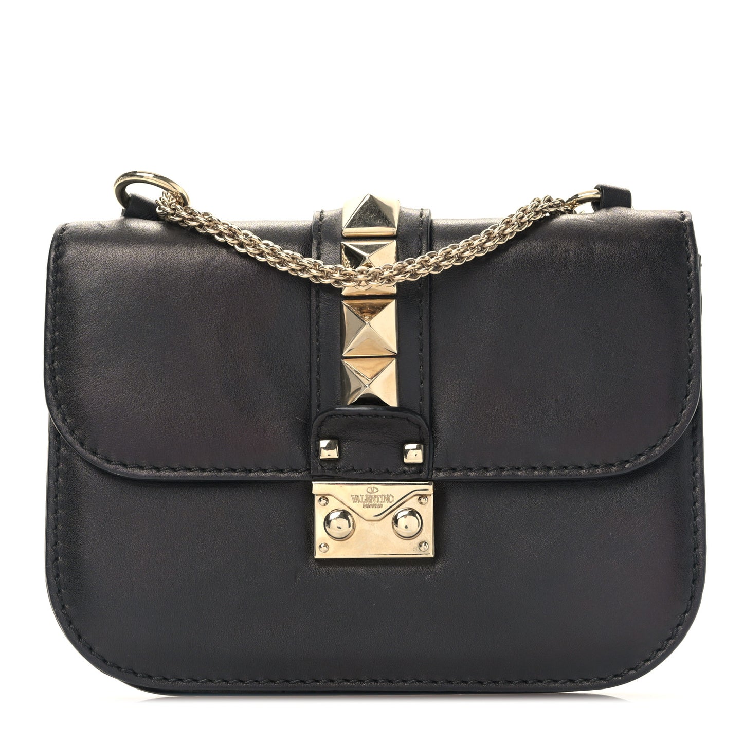 Vitello Small Glam Lock Rockstud Flap Black
