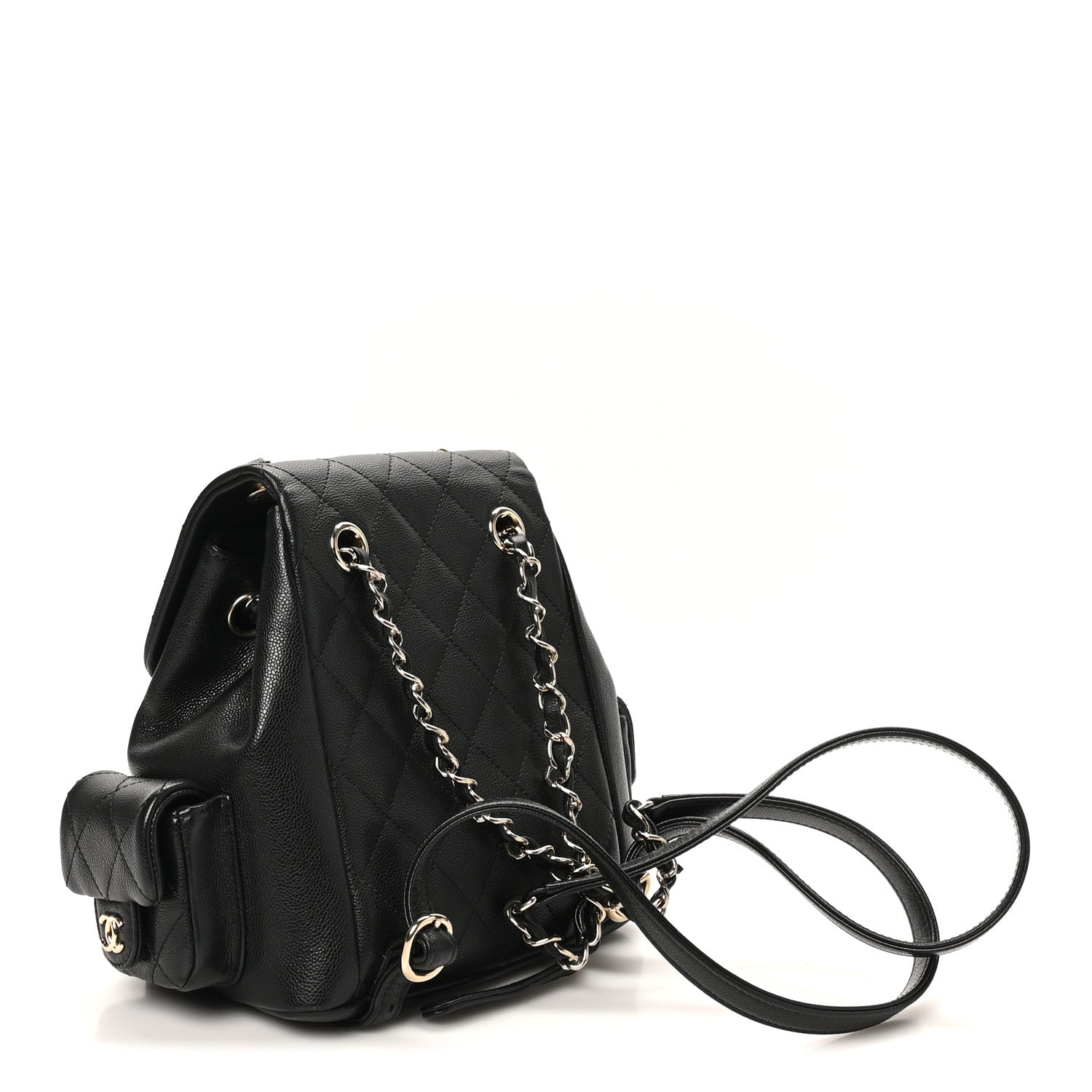 Chanel Shiny Caviar Quilted Small Pockets Drawstring Backpack Black 3 of 10