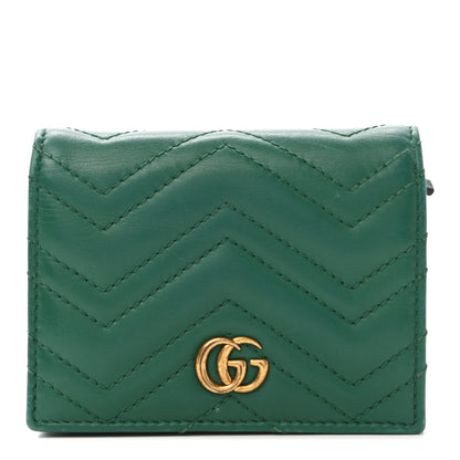 Gucci Calfskin Matelasse GG Marmont Card Case Wallet Emerald 1 of 8