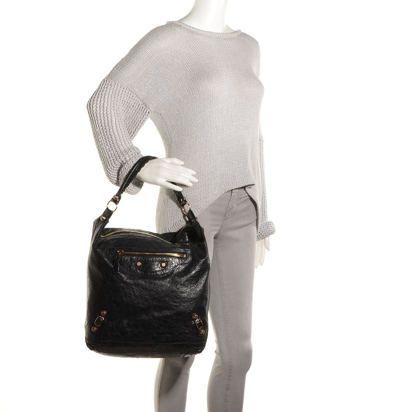 Agneau Giant 12 Rose Gold Hardware Day Hobo Black