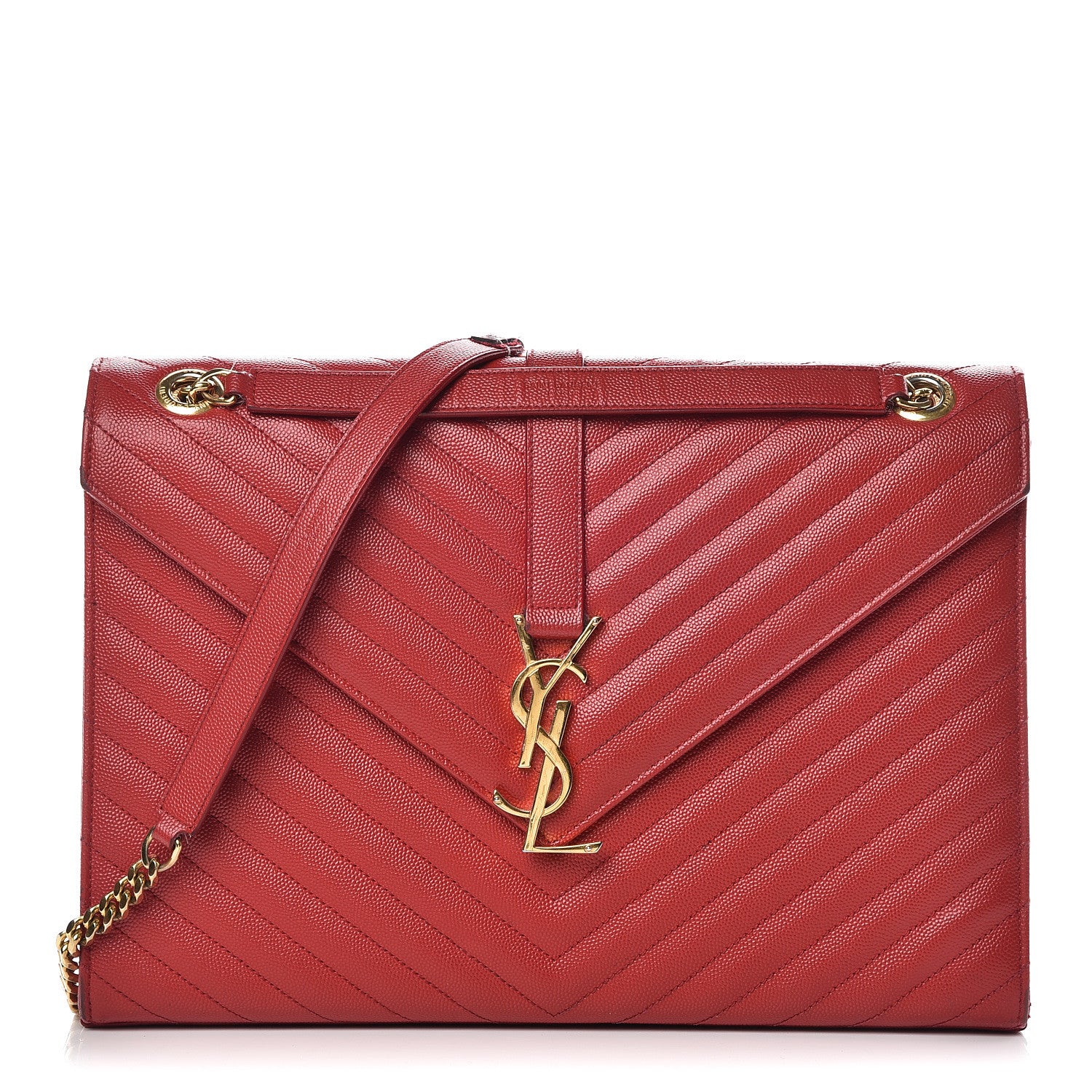 Saint Laurent Grain De Poudre Matelasse Chevron Large Monogram Satchel Lipstick Red 1 of 24
