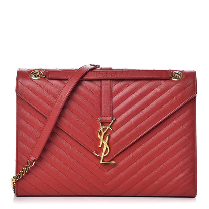 Saint Laurent Grain De Poudre Matelasse Chevron Large Monogram Satchel Lipstick Red 1 of 24