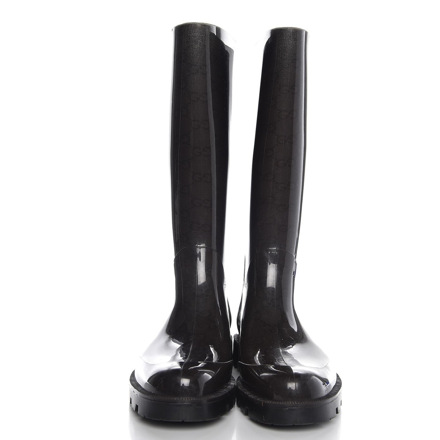 Rubber Monogram Flat Boots 37 Black