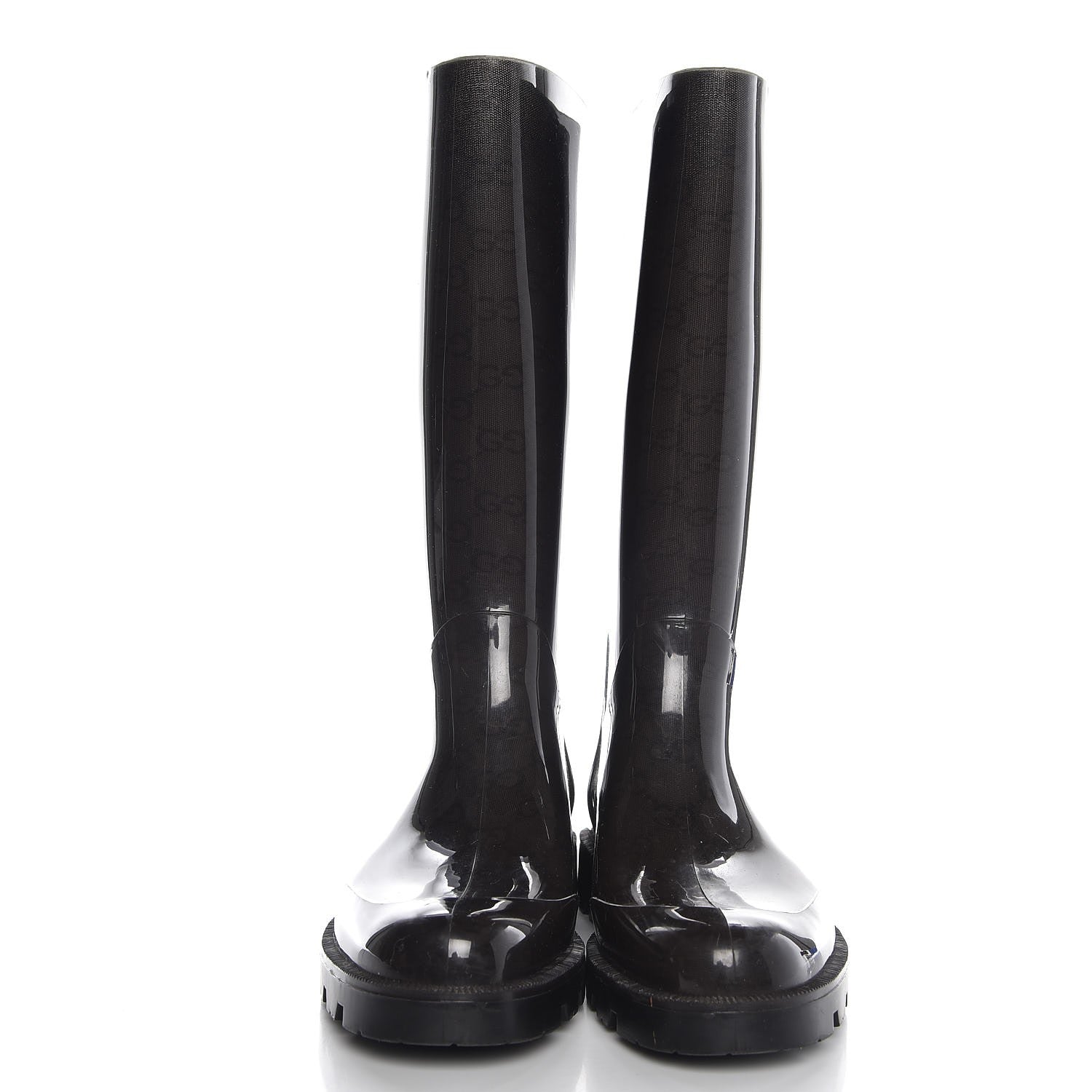 Gucci Rubber Monogram Flat Boots 37 Black 2 of 7