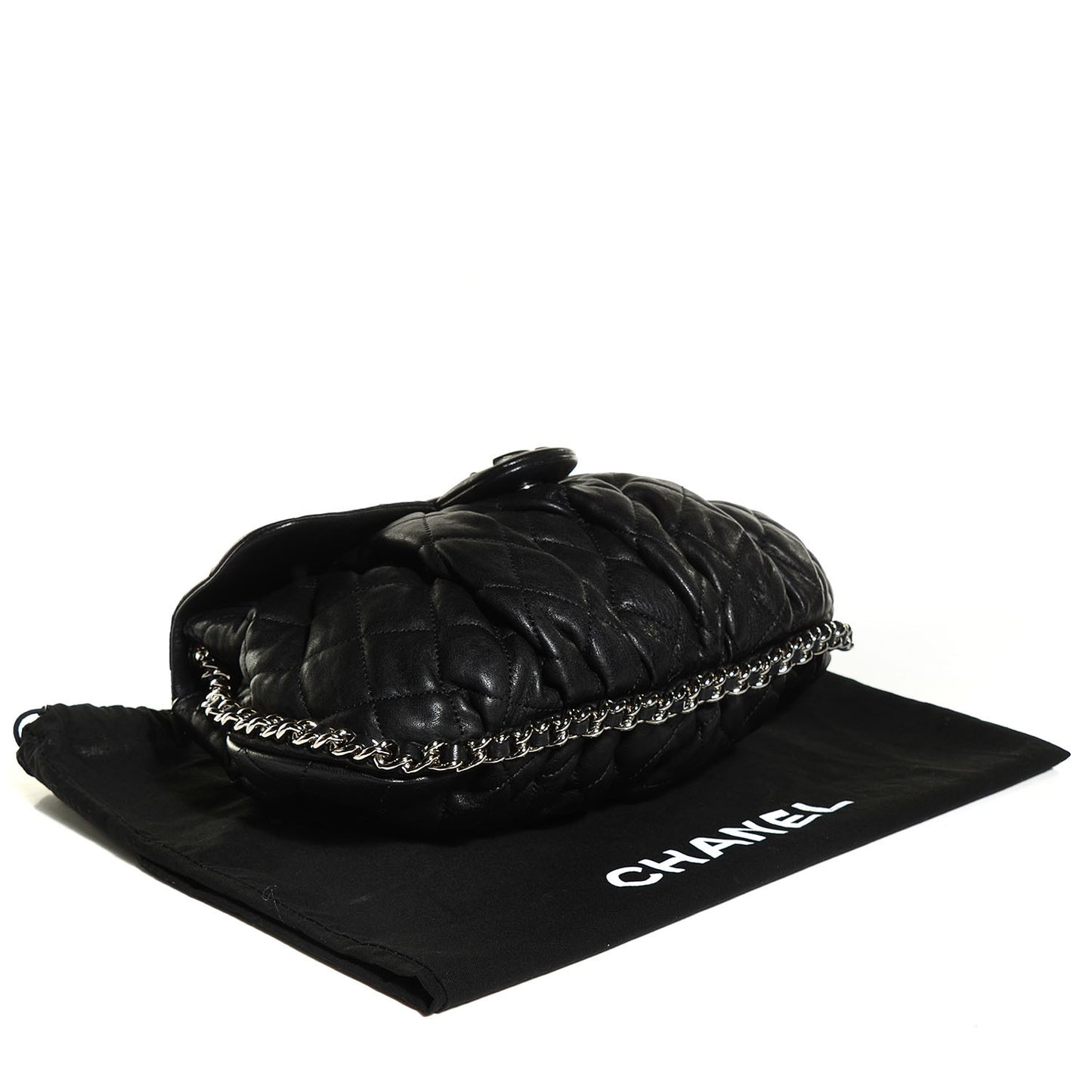 Crumpled Lambskin Quilted Medium Chain Around Messenger Black