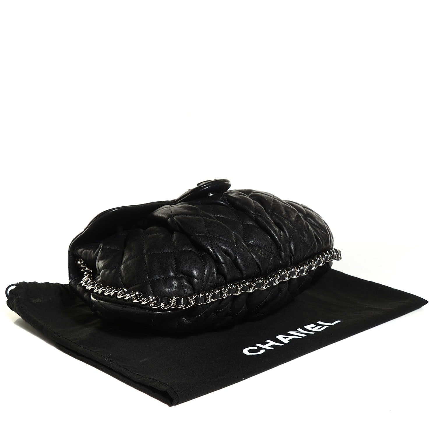 Chanel Crumpled Lambskin Quilted Medium Chain Around Messenger Black 4 of 7