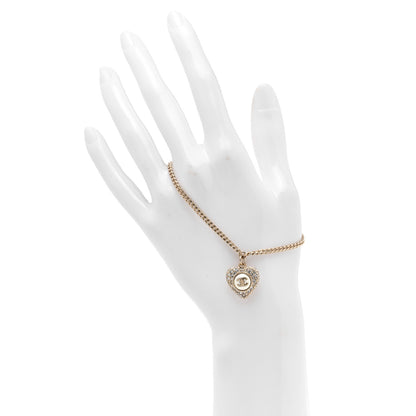 Chanel Crystal Pearl Chain Heart Bracelet Gold 2 of 5