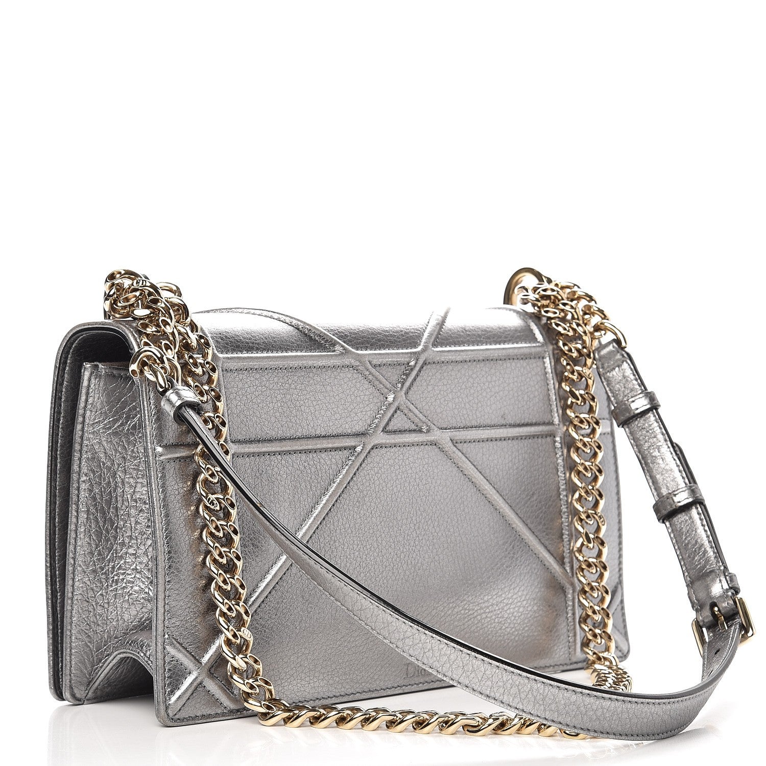 Christian Dior Metallic Grained Calfskin Medium Diorama Flap Bag Silver 3 of 10