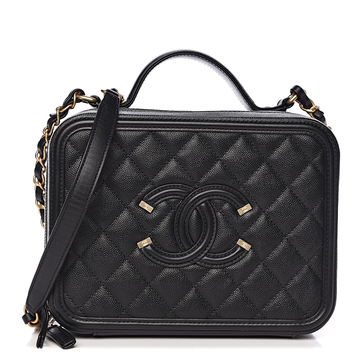 Caviar Quilted Medium CC Filigree Vanity Case Black