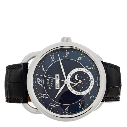 Hermes Stainless Steel Alligator 43mm Arceau Grande Lune Automatic Watch Bleu Abysse 2 of 4