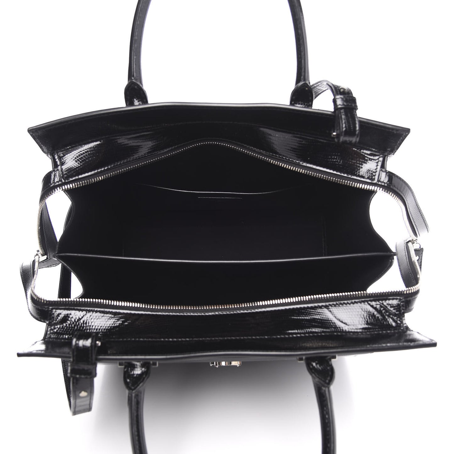 Shiny Calfskin Lizard Embossed Large Uptown Tote Black