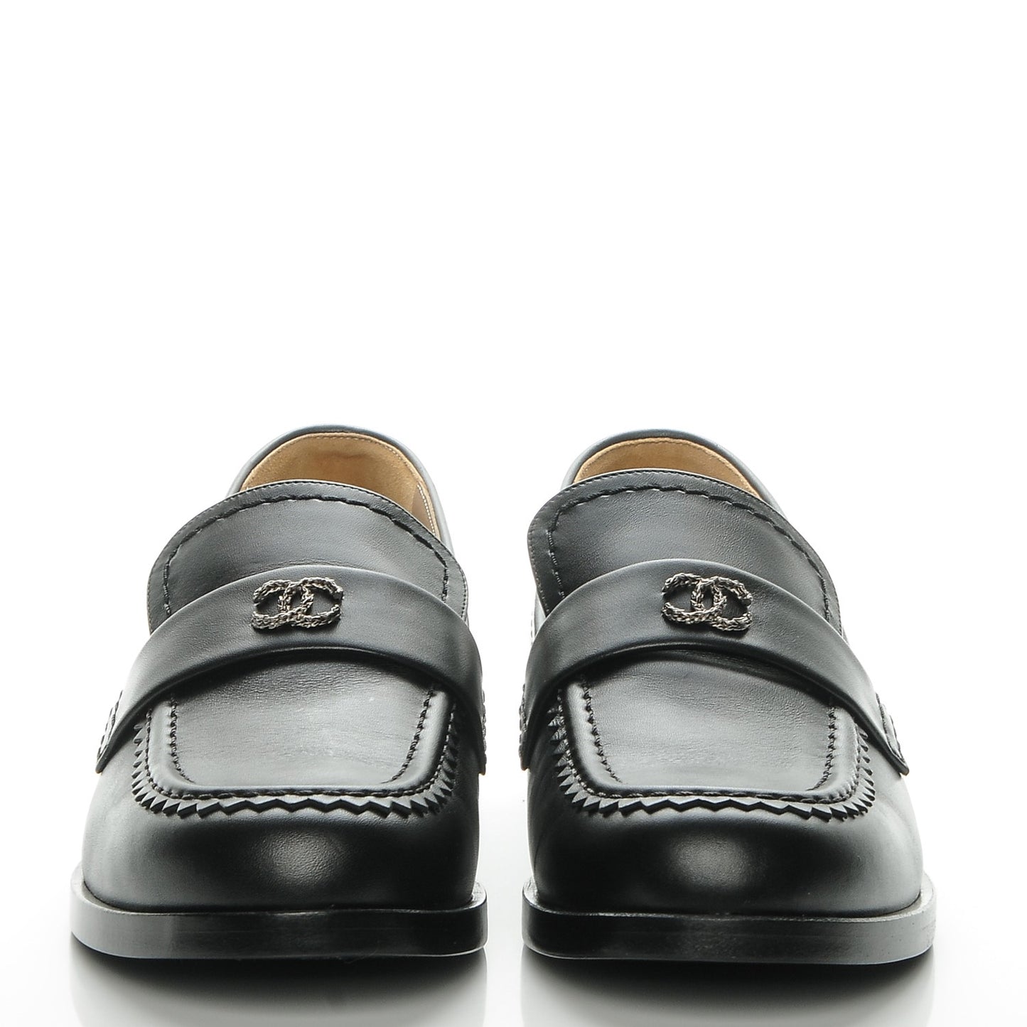 Shiny Calfskin CC Loafers 41 Black