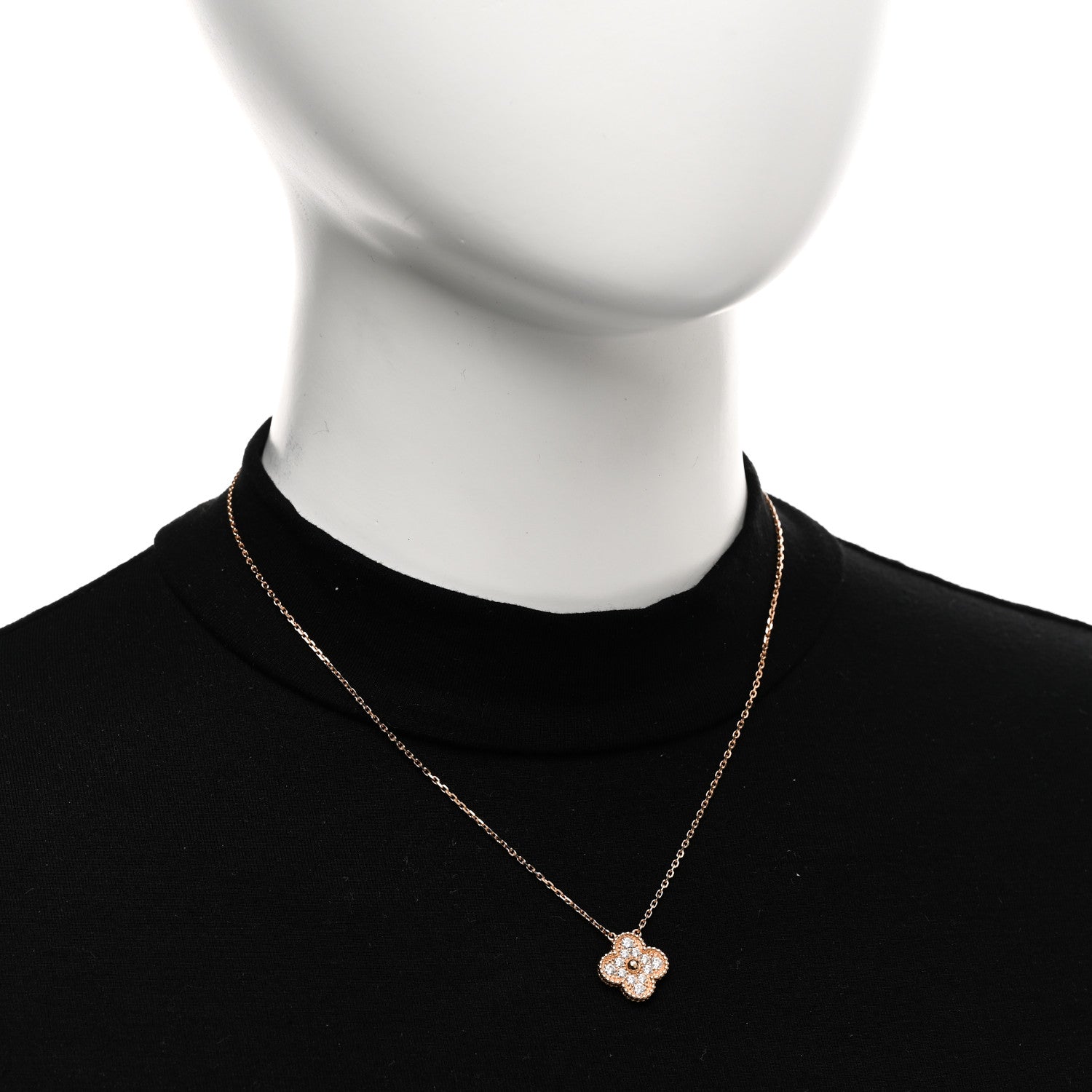 Van Cleef & Arpels 18K Rose Gold Diamond Vintage Alhambra Pendant Necklace 2 of 5