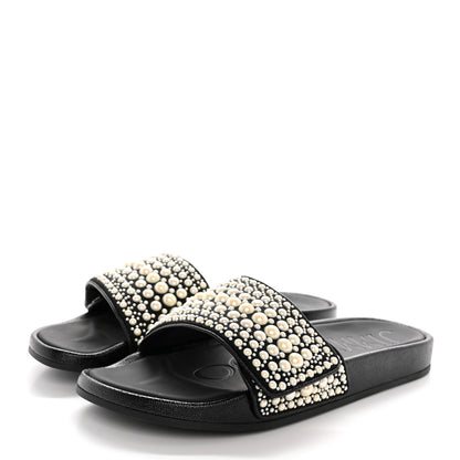 Jimmy Choo Canvas Pearl Embellished Fitz Slide Sandals 40 Black 3 of 12