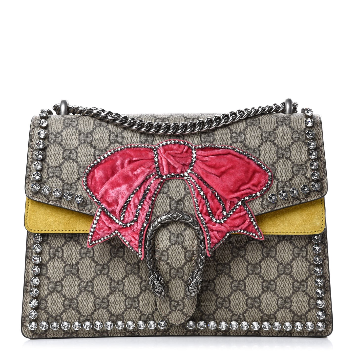 GG Supreme Monogram Crystal Bow Embroidered Medium Dionysus Shoulder Bag Yellow