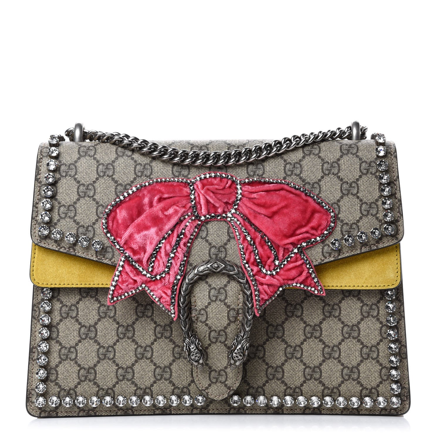 Gucci GG Supreme Monogram Crystal Bow Embroidered Medium Dionysus Shoulder Bag Yellow 1 of 10